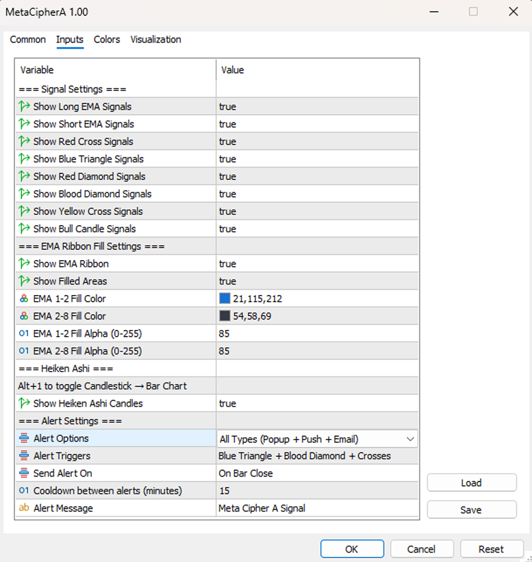 Meta Cipher A settings panel showing customisation and alert options